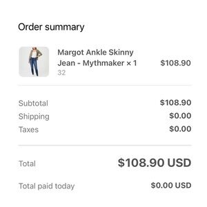 Selling a pair of PAIGE ankle skinny jeans.